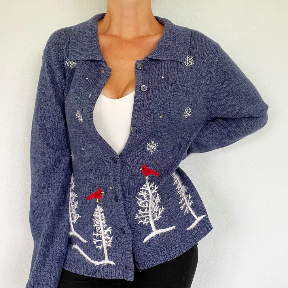 Vintage classic elements snowy cardinal winter sweater size large